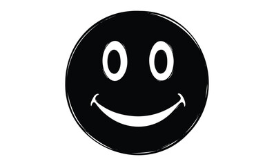 Fototapeta premium Black and white smiley face icon on. Vector retro hand drawn illustration