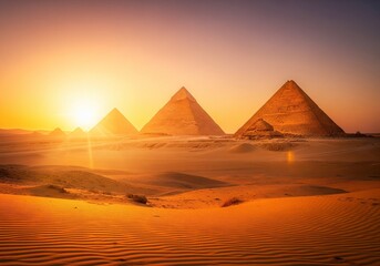 Golden Egyptian Pyramid, Desert Glow, for wallpaper, digital painting, background, print design, metal poster, print canvas 