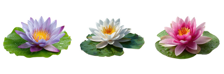 Water Lily Lotus Flower Blossomon With Leaf Set Transparent Background PNG