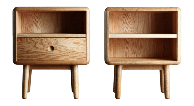 Wooden Nightstand with Open Shelf and Drawer in Minimalist Style Design