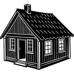 Tin Roof Village House Silhouette Vector
