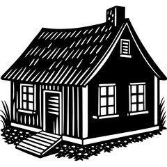 Tin Roof Village House Silhouette Vector