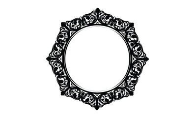 Elegant ornate circular frame with intricate black floral patterns. Vector retro hand drawn illustration