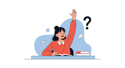 Obraz premium Young student raising hand eagerly to answer question during class
