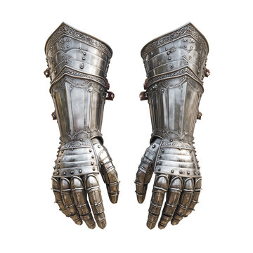 medieval steel gauntlets armor isolated on white background 
