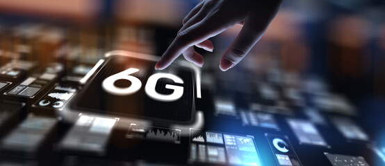 6G Future Connectivity Solutions, projection on a virtual screen, Business and Technology Concept.