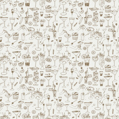Seamless repeat pattern of dolce vita food and drinks . Different cocktails 