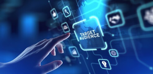 Target Audience Identifying and Engaging Key Consumer Groups, projection on a virtual screen, Business and Technology Concept.