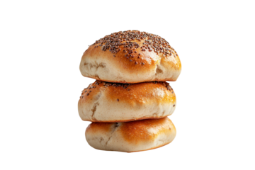 Stacked Seeded Buns: Capturing the beauty of fresh baked, soft, and golden seeded buns in a perfectly symmetrical stack, ready to satisfy.