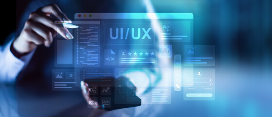 UI UX Design and User Interface Development Displayed on a Virtual Workspace.