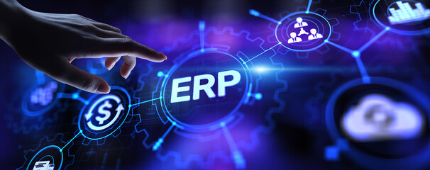 Fototapeta premium ERP - Enterprise resource planning business and modern technology concept on virtual screen.