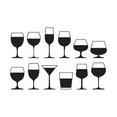 Collection of assorted wine and cocktail glasses silhouettes for bar and celebration designs vector