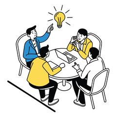 Print Team brainstorming session with a bright idea symbol above