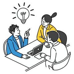 Print Team brainstorming session with a bright idea symbol above