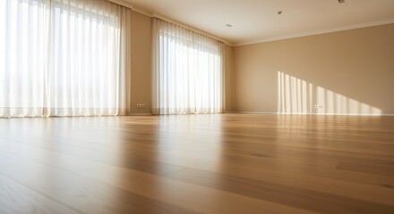 Fototapeta premium Empty Modern Room with Sunlight and Wooden Floor