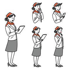 Print Woman in business attire holding tablet in various poses