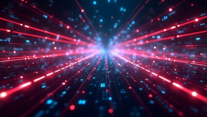 Fototapeta premium Futuristic technology background with red and blue light trails for data and network visualization