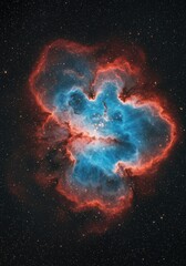Celestial heart nebula glowing with vibrant blue and fiery red cosmic clouds space stars