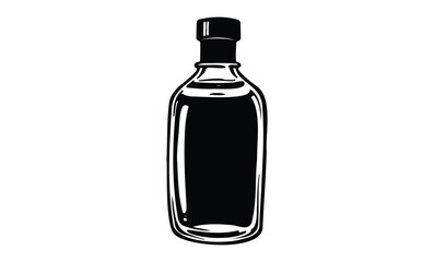 Black and white illustration of a bottle with cap. Vector retro hand drawn illustration