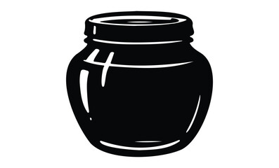 Black and white silhouette of a jar with reflections on the surface. Vector retro hand drawn illustration