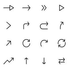 Collection of Basic Arrow Related Vector Line Icons. Contains Icons like Repeat, Up, Back, Refresh and more. Editable stroke. 48x48 pixels