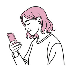 Print Young woman focused on her mobile phone screen
