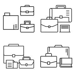 Business Briefcase and Office Desk Vector Icon Set  – Corporate Work Symbol