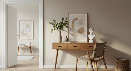 Modern Home Interior Design with Desk and Artwork