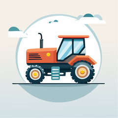 Flat Design Illustration Of Red Tractor