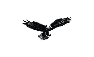 Obraz premium Vintage style illustration of a majestic bald eagle with outstretched wings. Vector retro hand drawn illustration