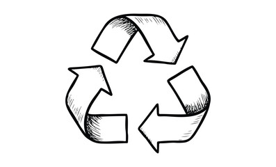 Fototapeta premium Hand-drawn recycling symbol: arrows indicating sustainable waste management and eco-friendliness. Vector retro hand drawn illustration