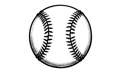 Hand-drawn sketch of baseball with detailed stitching. Vector retro hand drawn illustration