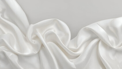 Elegant White Silk Fabric with Flowing Drapes and Luxurious Texture