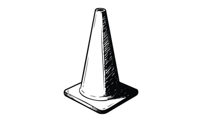 Black and white sketch of traffic cone. Vector retro hand drawn illustration