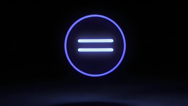 Vibrant blue neon equal sign icon illuminated in a minimalist dark setting