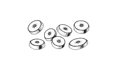 Naklejka premium Hand-drawn sliced bananas. Vector retro hand drawn illustration