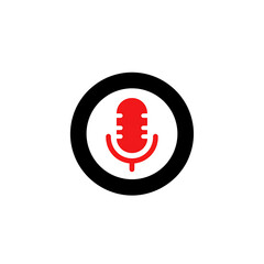 Red Microphone Icon in Black Circle