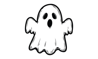 Obraz premium Cartoon ghost with open mouth and outstretched arms. Vector retro hand drawn illustration