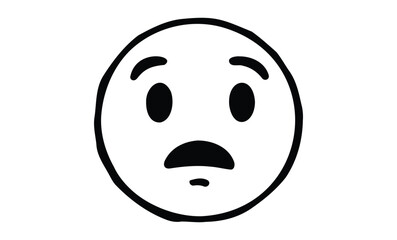 Surprised emoji with wide eyes and raised eyebrows. Vector retro hand drawn illustration