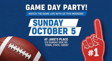 Game day party invitation with football and foam finger