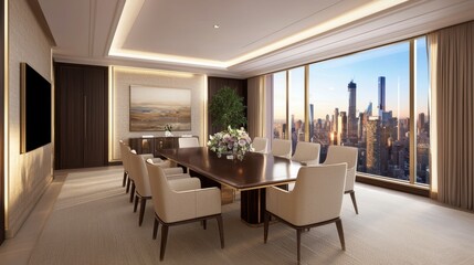 Fototapeta premium Modern Conference Room with City View and Elegant Décor