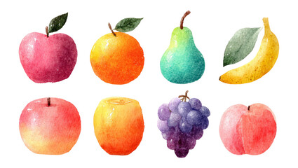 Vibrant Watercolor Fruits Collection with Isolated Designs on Transparent Background