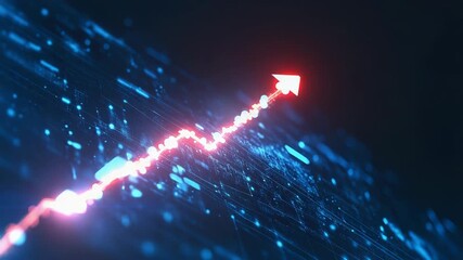 Glowing upward arrow representing growth in technology and business - Powered by Adobe