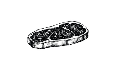 Hand-drawn ribeye steak illustration with detailed texture. Vector retro hand drawn illustration