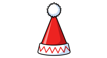 Cartoon Red Santa Hat with White Pom-Pom and Zigzag Brim.