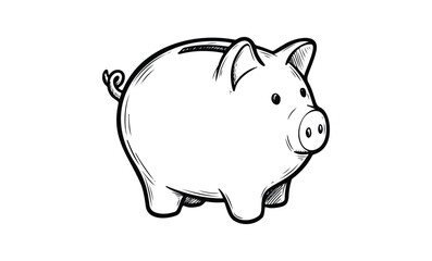 Obraz na płótnie Canvas Outline of classic piggy bank illustration in black and white. Vector retro hand drawn illustration