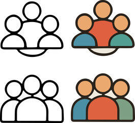 Simple flat icons of three people for teamwork, community, and social apps.