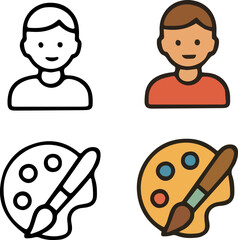 Clean, modern icons of artist, user, palette & brush. Ideal for creative apps, UI/UX.