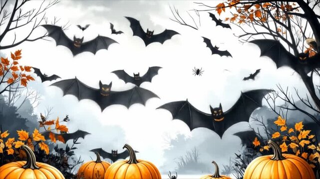 Halloween bats and pumpkins