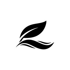 Elegant black leaf silhouette logo, a minimalist graphic icon. Abstract symbol of nature, ecology, and organic growth isolated on a white background